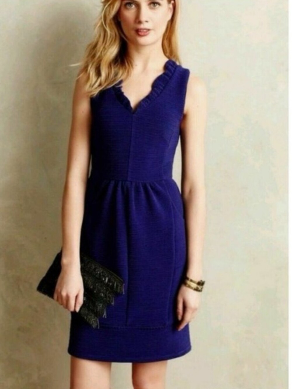 Maeve Anthropologie Ruffle Trim Ribbed Knit Dress S